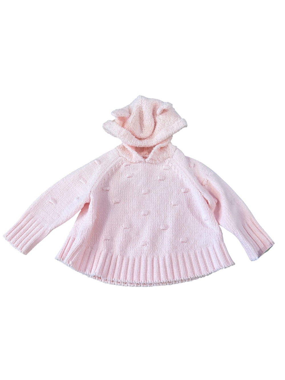 Cat & Jack Girls Pink Knit Hoodie With Ears Pullover Sweater 12m-18m